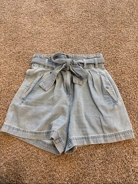 Rails Light Blue Paperbag Waist Denim Shorts with Tie